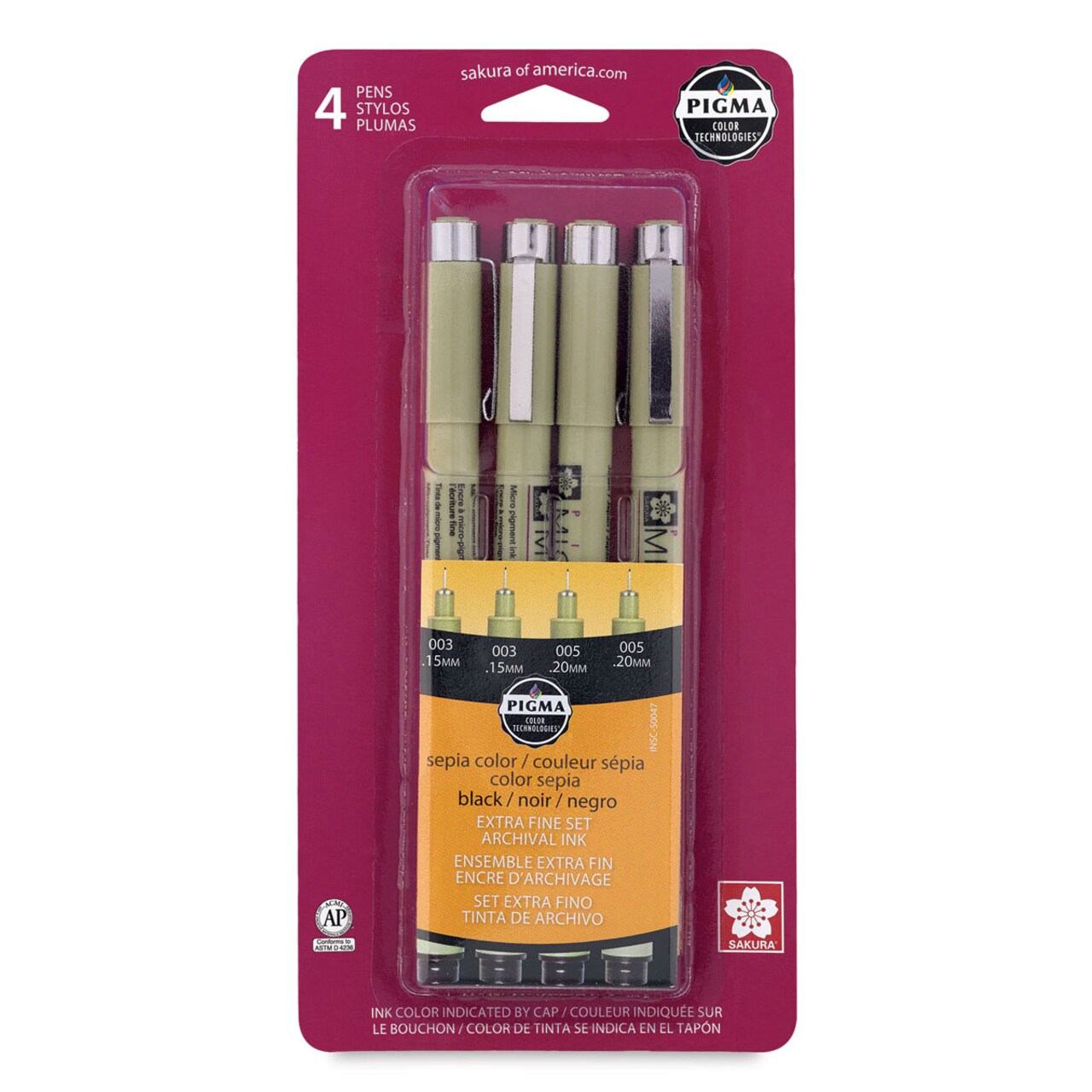 Sakura Pigma Micron Pens - Set of 4, Black and Sepia, Extra Fine Sizes